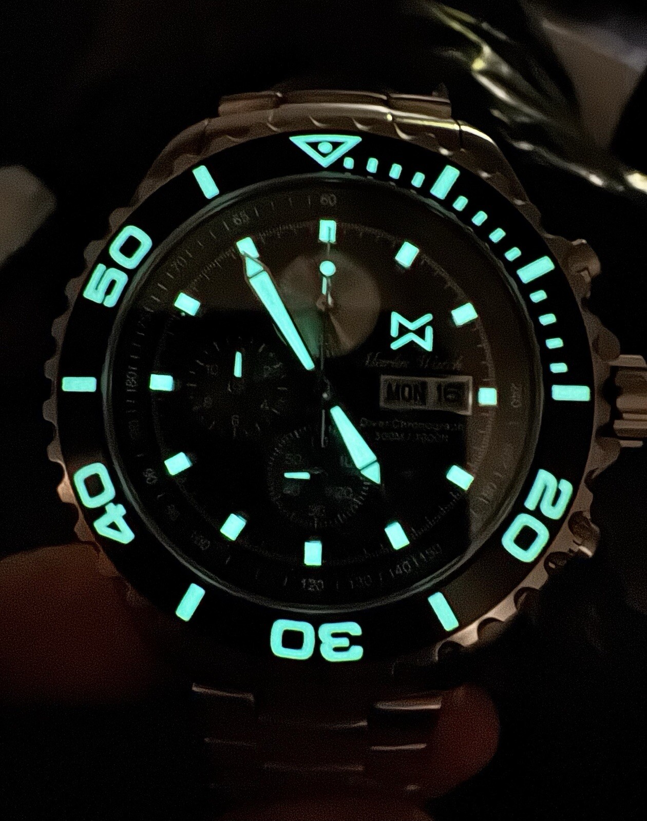 Mens Diver watch chronograph MARLINWATCH Sapphire BGW9 🐟 SCREW DOWN CROWN 👑