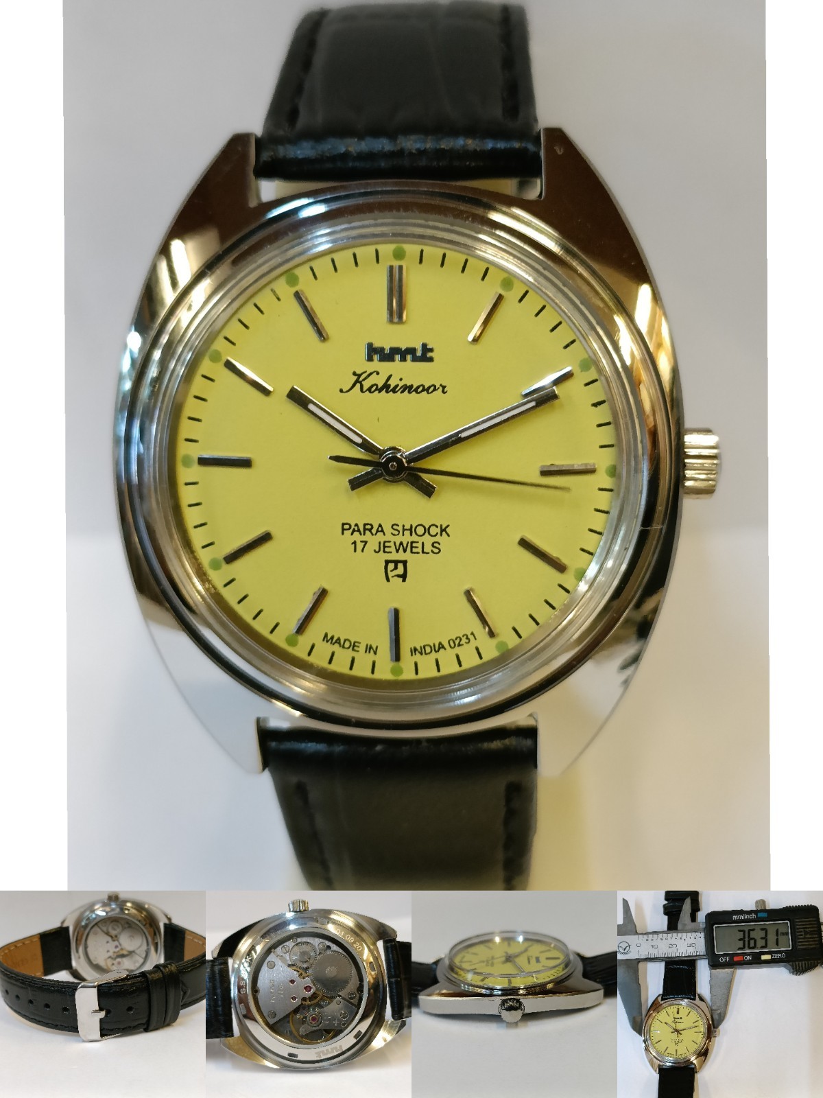 REFURBISHED HMT KOHINOOR 17J WINDING YELLOW DIAL 0231 INDIA MEN’S WORKING