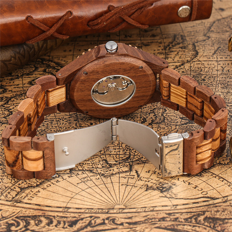 Men’s Wooden Automatic Watch Full Wooden Bracelet Wristwatch Folding Clasp Gifts
