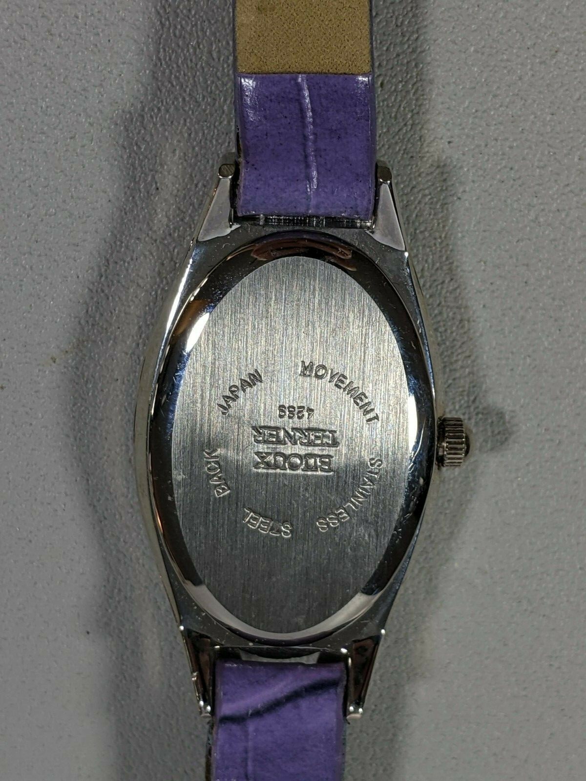 Bijoux Terner Pearlized Silver Tone Dial Oval Case Faux Leather Band Watch 8.5in