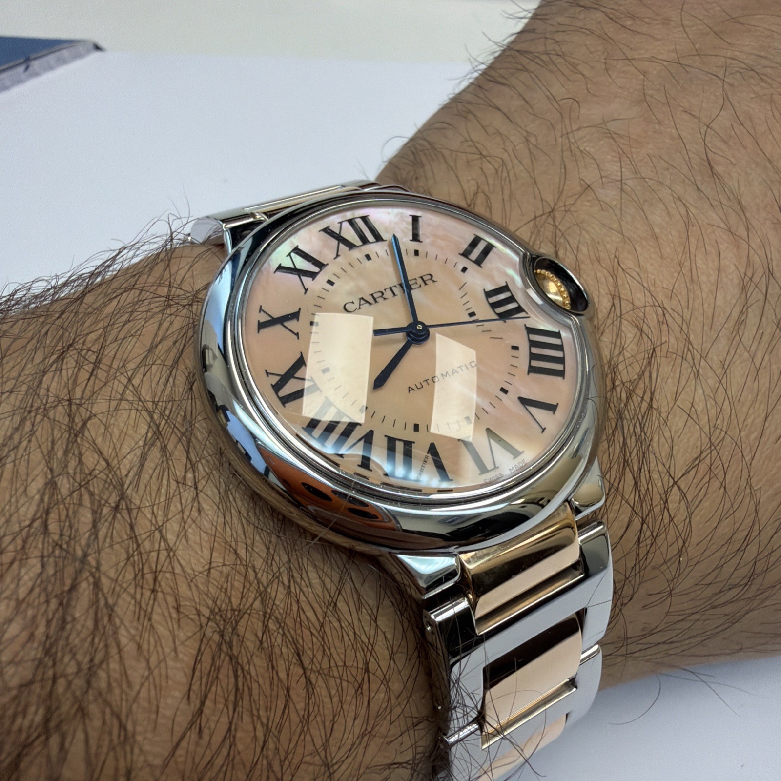 Cartier Ballon Bleu 18k Rose Gold And Stainless 36mm Pink Mop W6920033