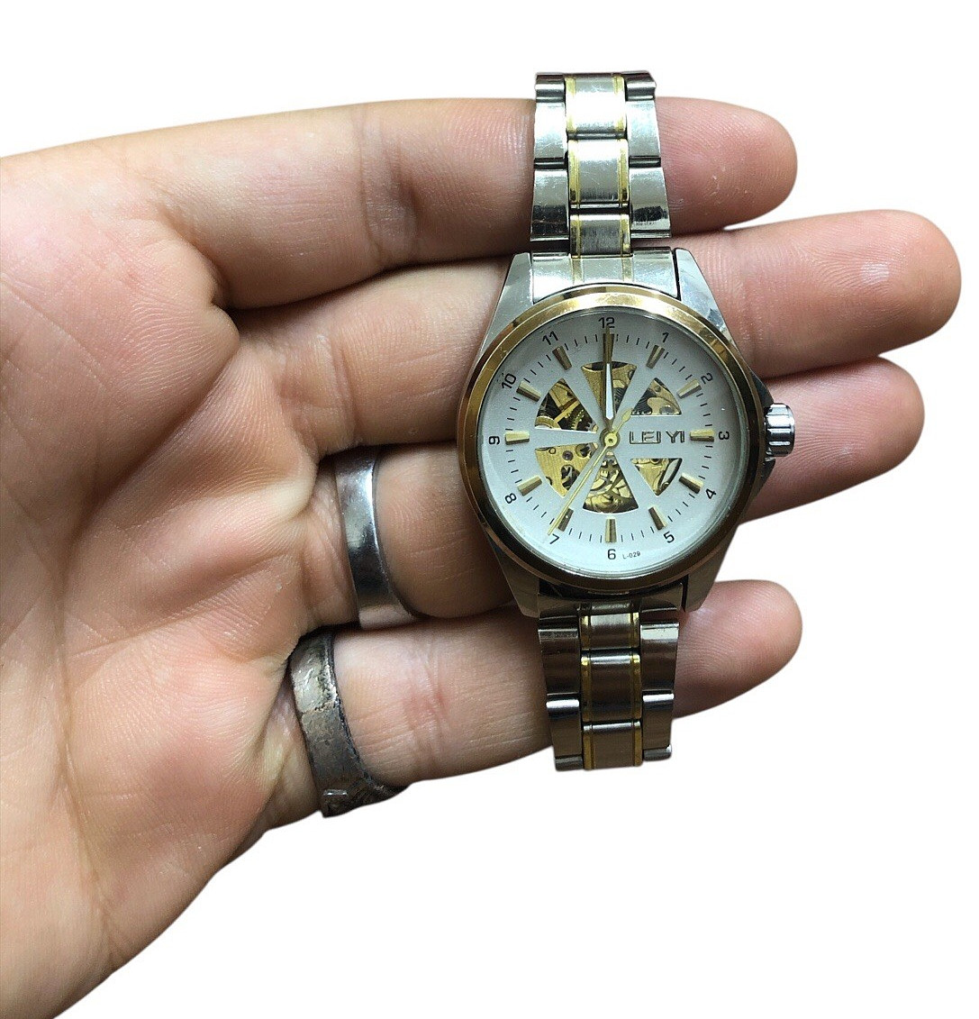 LEI YI L-029 Vintage Automatic Skeleton Watch Two Tone Gold Silver Ladies