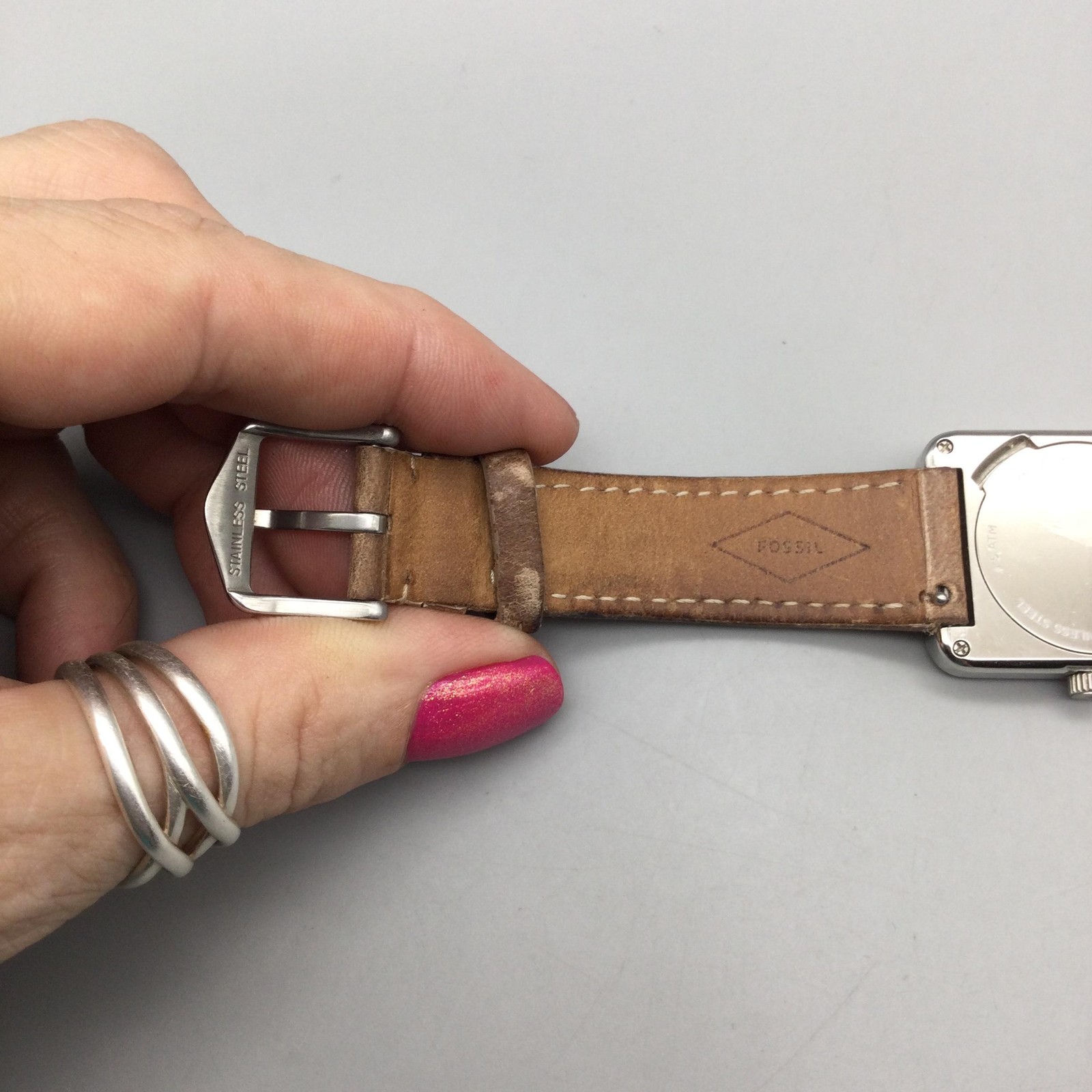 Fossil ES4243 Womens Watch 28mm Silver Tone Brown Leather Band New Battery