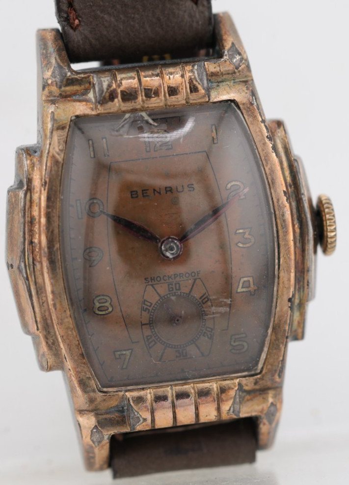 BENRUS ART DECO TANK WATCH, 28.2×39.6mm CASE, MODEL BB2, 15j SWISS, RUNS (A17)