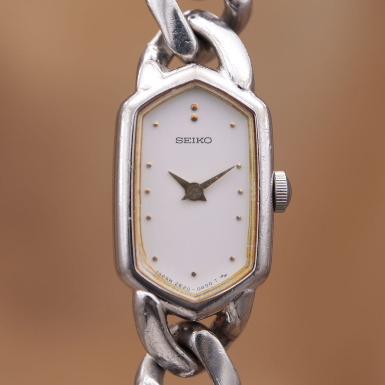 SEIKO 2E20-5360 Quartz Chain Hexagon Ladies Vintage 13.5mm 1985 Battery Replaced