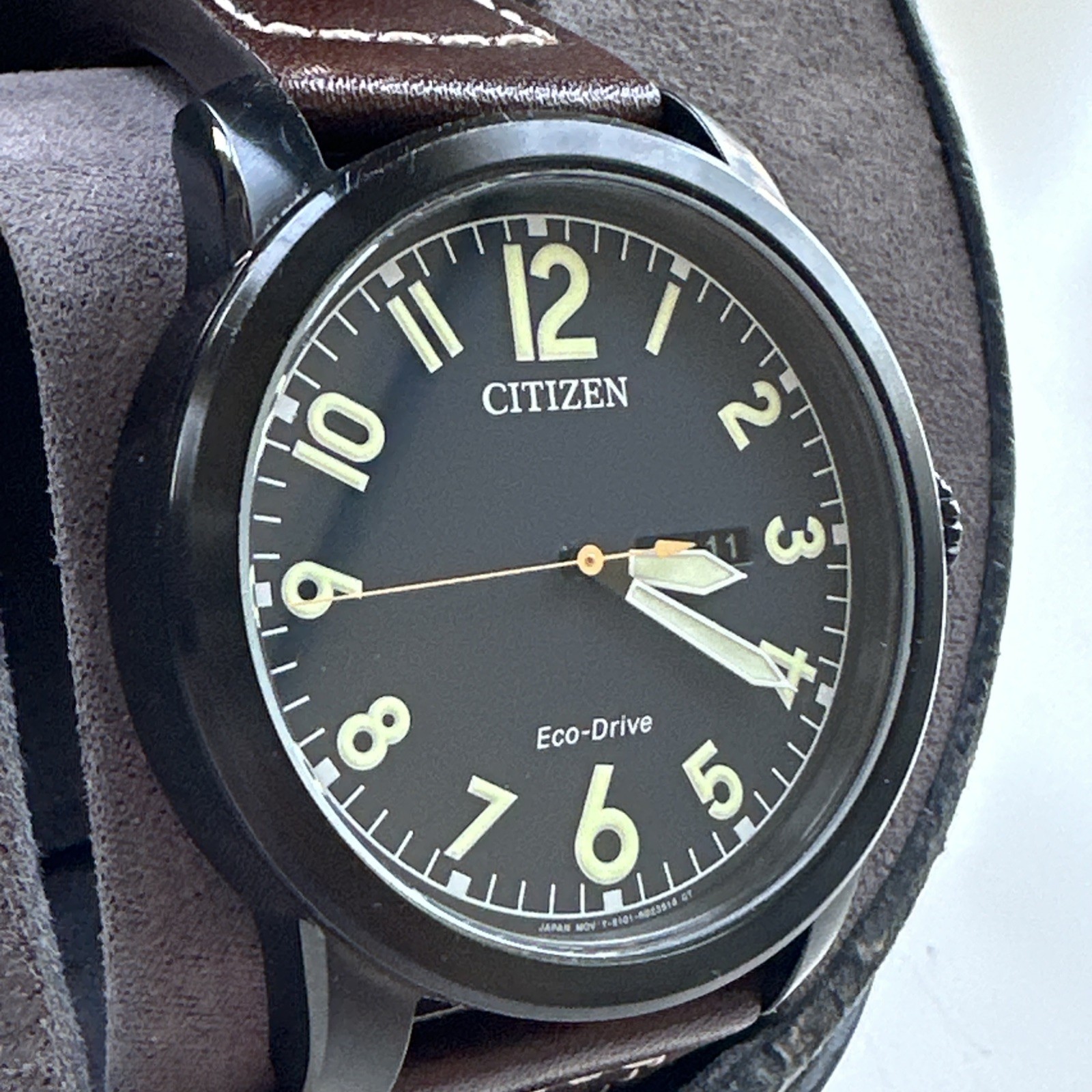 Citizen Men’s Garrison Day Date Window Brown Eco-Drive Watch 42MM BM8478-01L