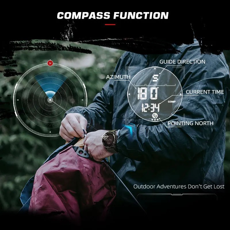Men Digital Carbon Fiber Sports Watch Military Waterproof 50M Compass Pedometer