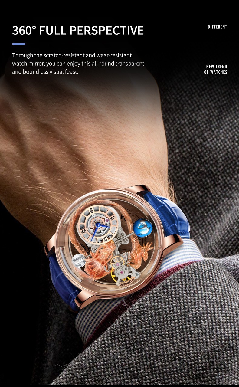 PINDU Luxury Celestial Unmoving Dragon Waterproof Sports Machinery Men’s Watch