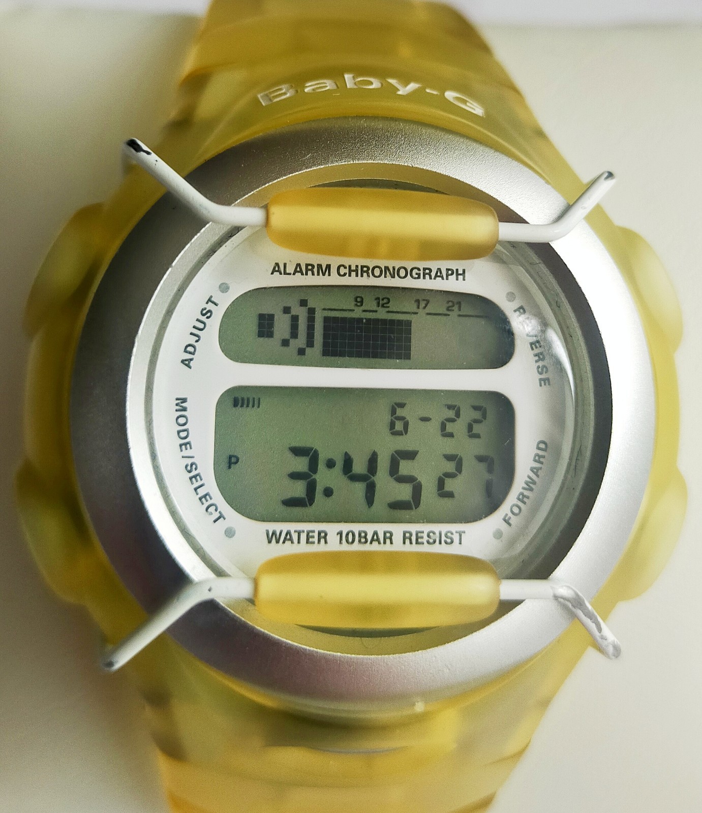 Vintage Casio Baby-G BG-380 Shock Resistant Yellow Transparent Watch New Battery