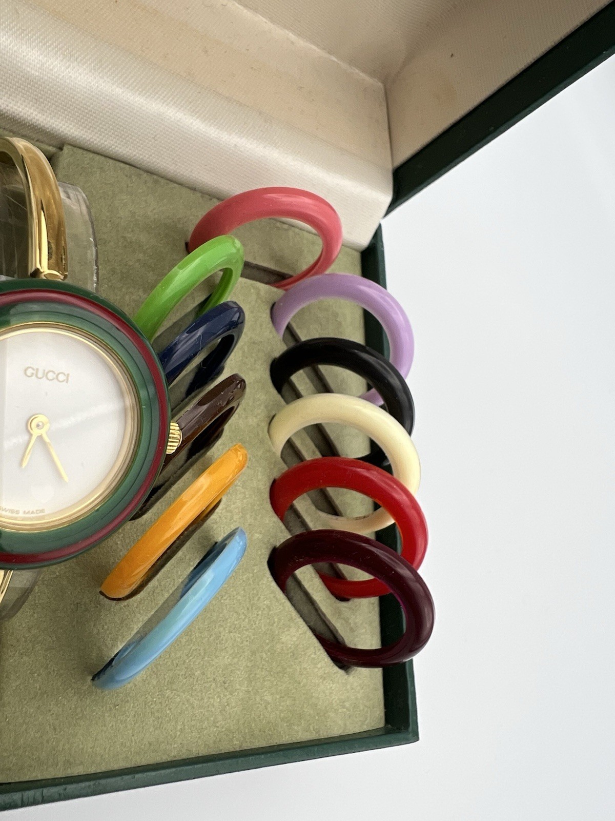 Gucci Change Bezel 11/12.2 Watch 12 Colors Box White Gold Vintage MINT