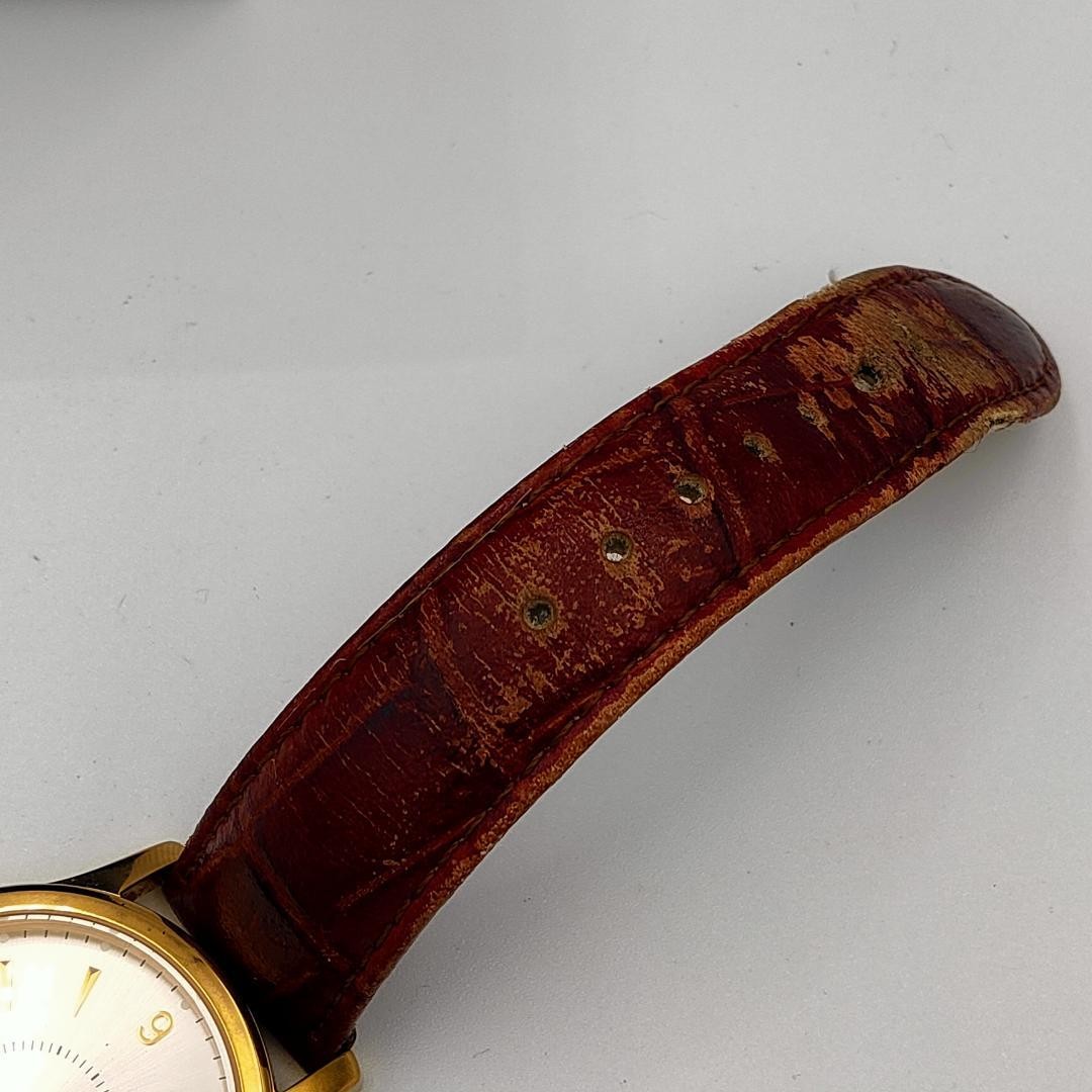 USED TECHNOS T4167 Gold-Tone Date Leather Band Quartz Watch