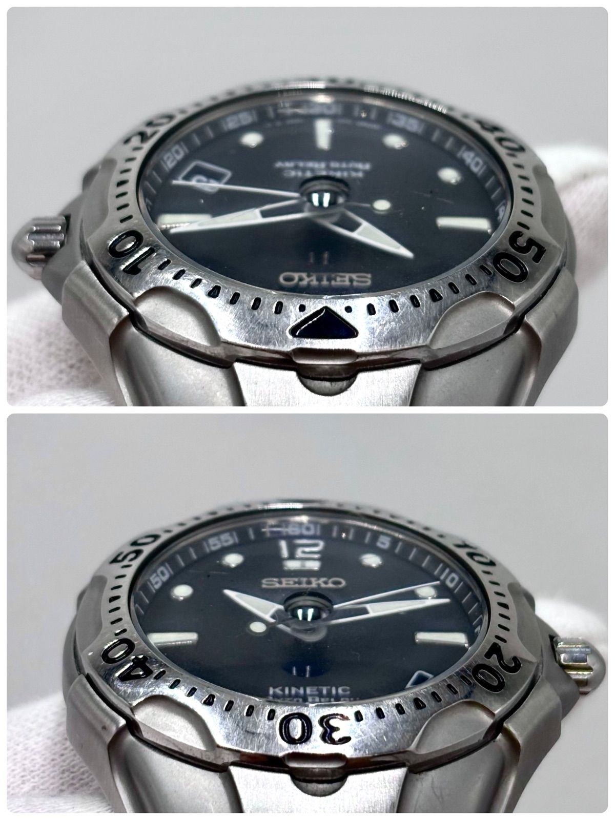 SEIKO Kinetic Scuba Diver Watch Date 1999th Silver Black Used Japan