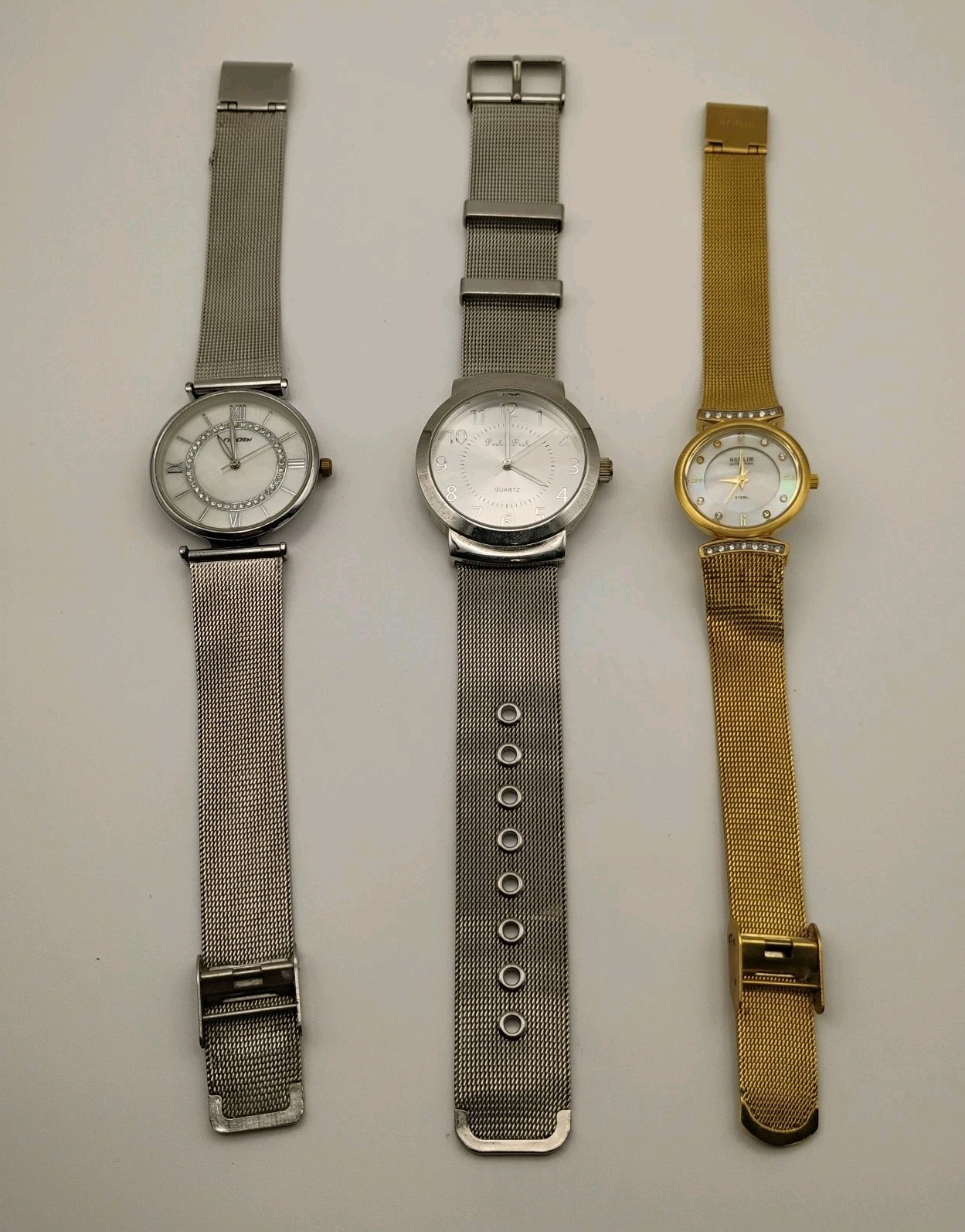 Lot Of 3 Vintage Ladies Stainless Steel Mesh Watches Needs Batteries