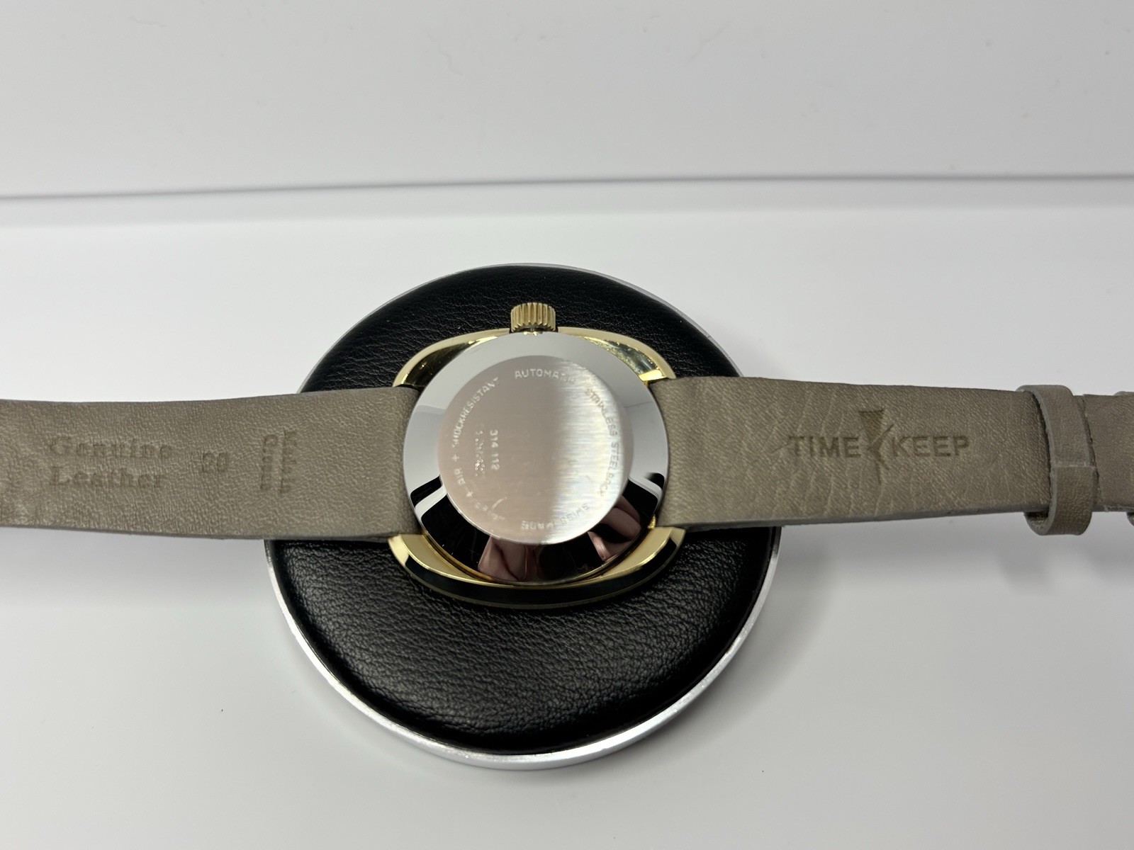 Vintage Glycine Vacuum Automatic Day/Date Cushion Watch – Gold Tone Gray Leather