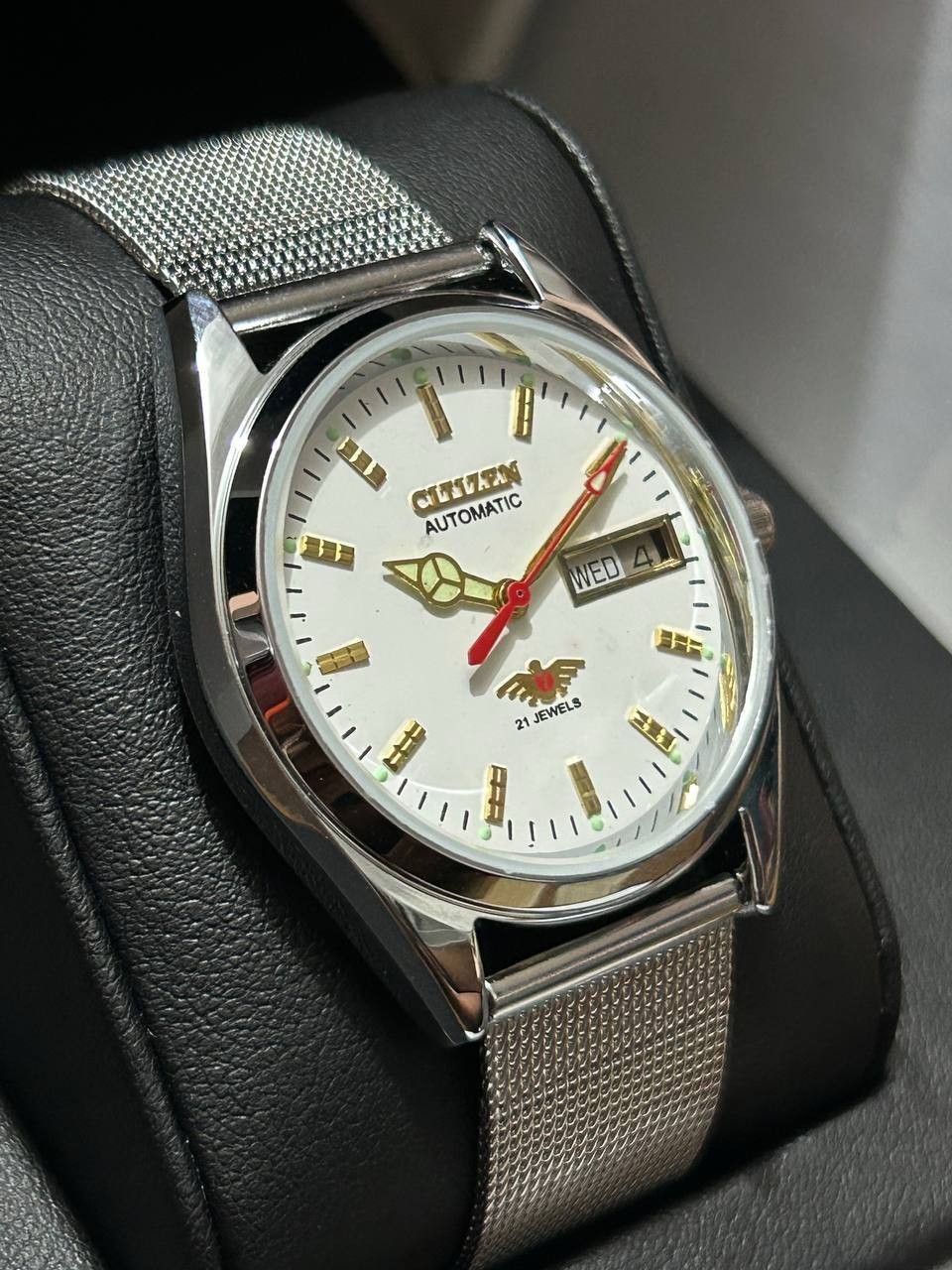 Vintage Refurbished Citizen White Automatic Day/Date Japan Mens Wrist Watch37MM
