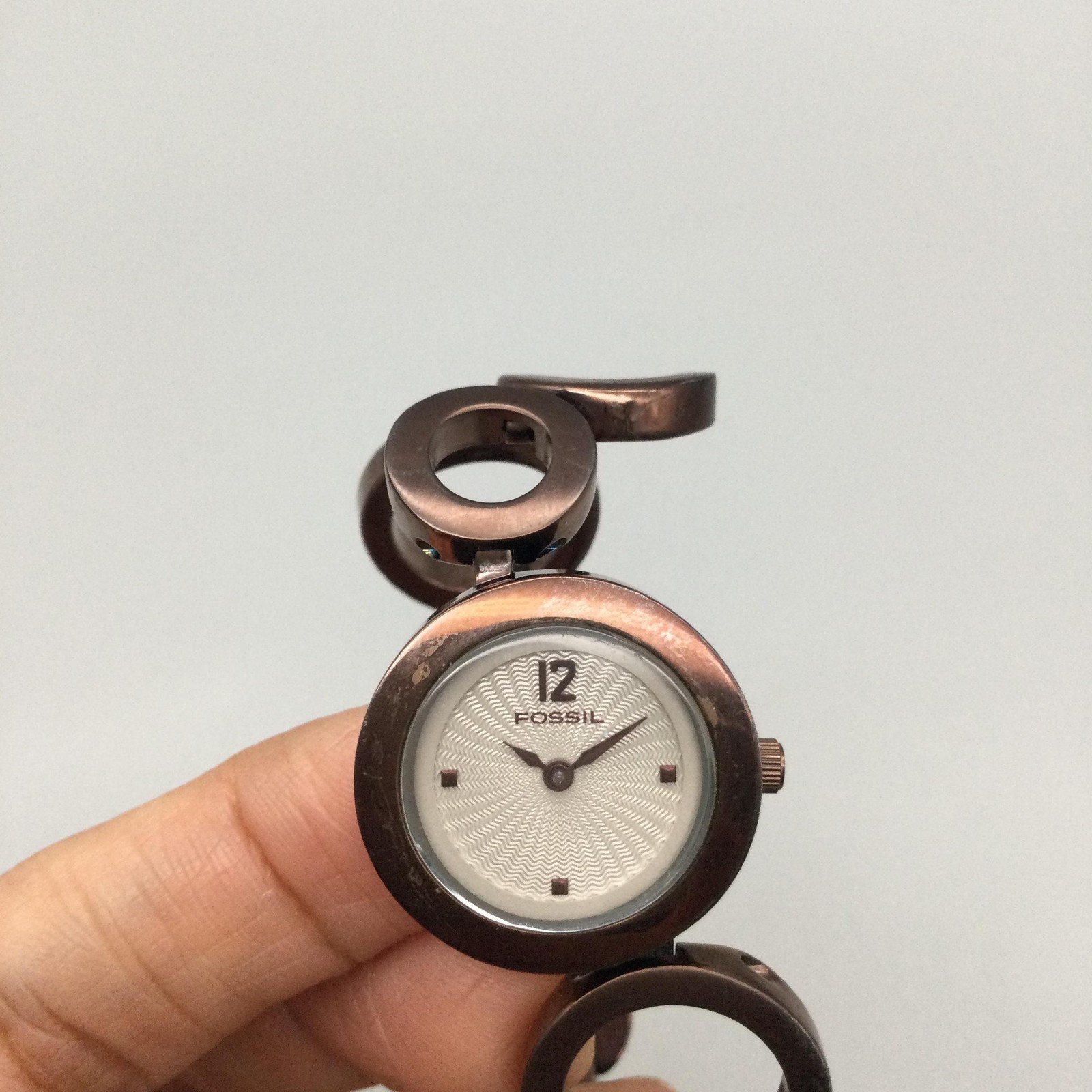 Fossil F2 ES-1816 Womens 25mm Watch White Dial Brown Steel Bracelet New Battery