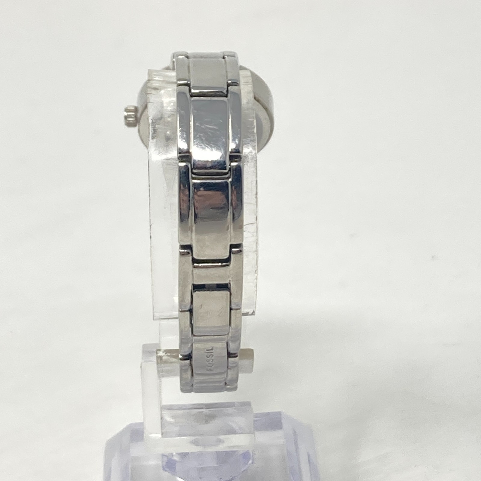 Fossil F2 Womens Watch 22mm Silver Tone Green Dial Faceted WR New Battery 6.25″
