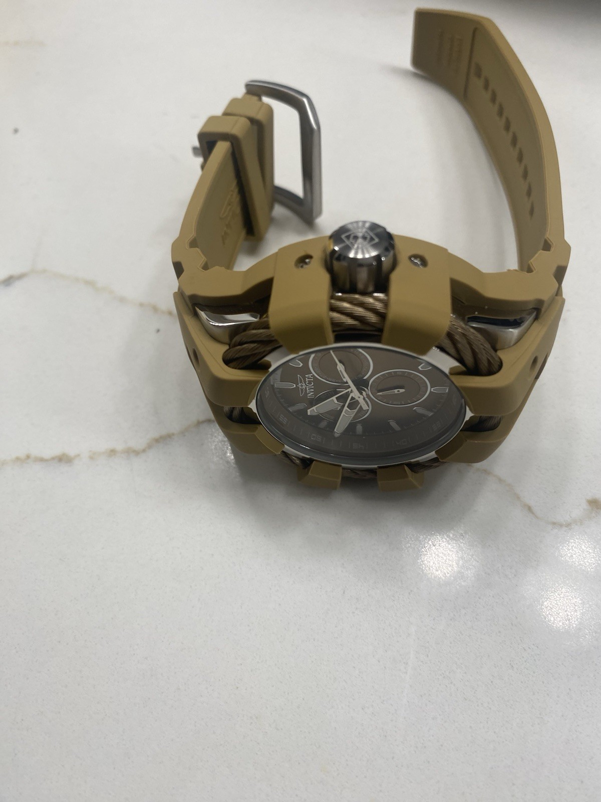 Invicta Bolt Shock 50mm Multi Dial Khaki Steel Tone Men’s Watch New In Box