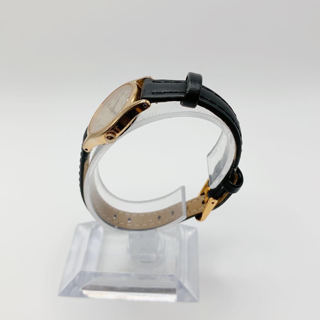 SEIKO 2C21-0170 Quartz Women’s Watch Ivory Dial Gold Case Black Strap