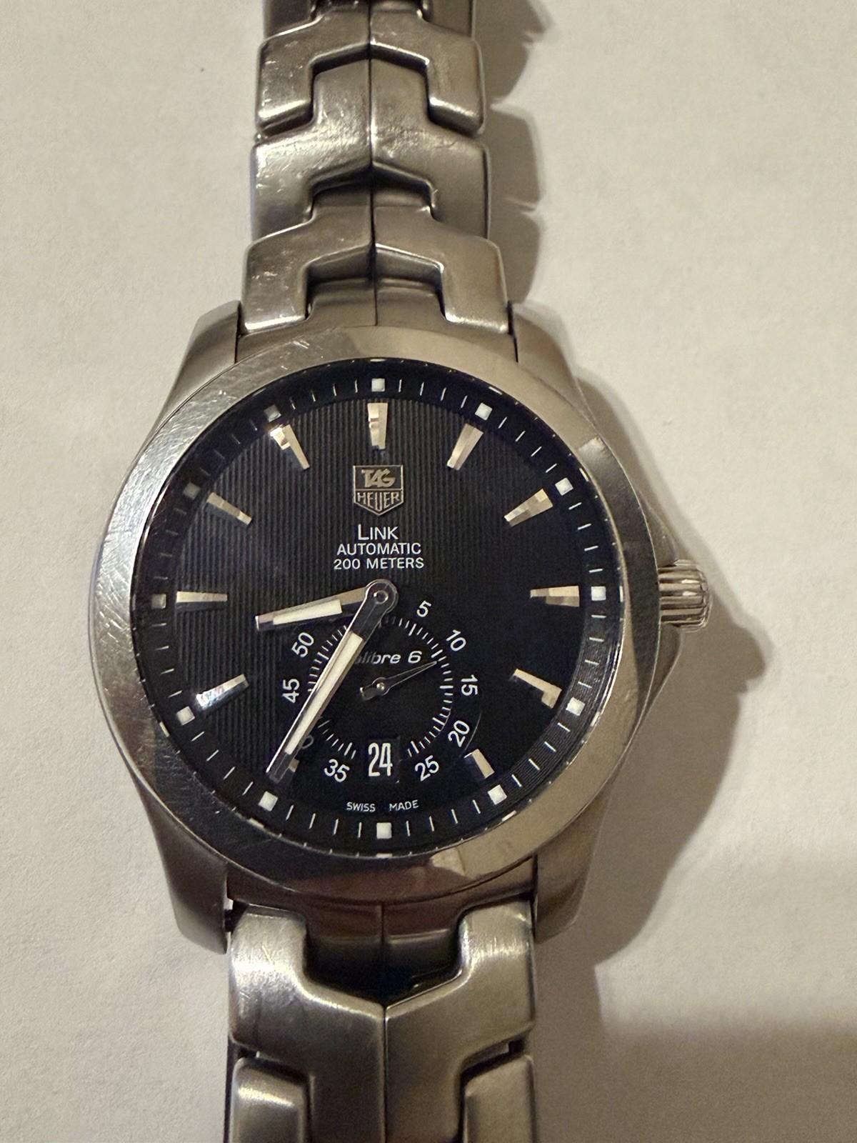 TAG Heuer Link Calibre 6 Automatic Date Black Dial Steel Bracelet 200m
