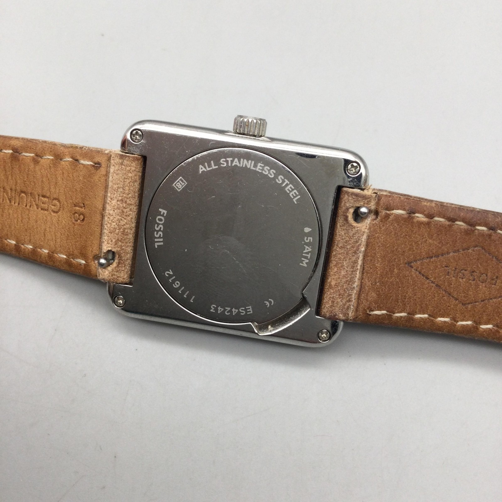 Fossil ES4243 Womens Watch 28mm Silver Tone Brown Leather Band New Battery