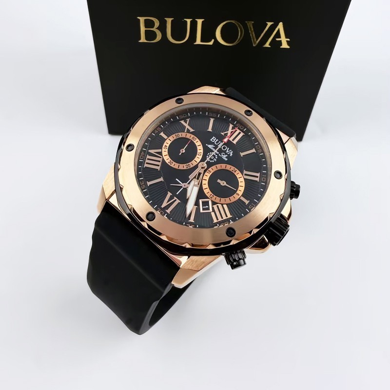 Bulova Marine Star 98B104 Black Dial/Rubber Men’s Quartz chronograph Watch 44mm