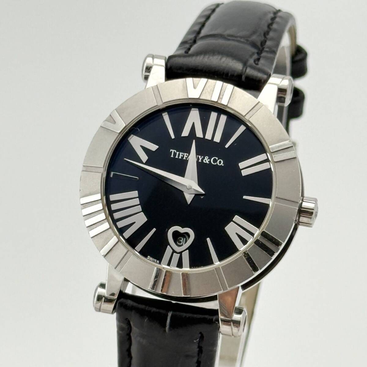 Tiffany & Co. Atlas Z1300 Heart Date Black Dial Quartz Women’s Watch 30mm
