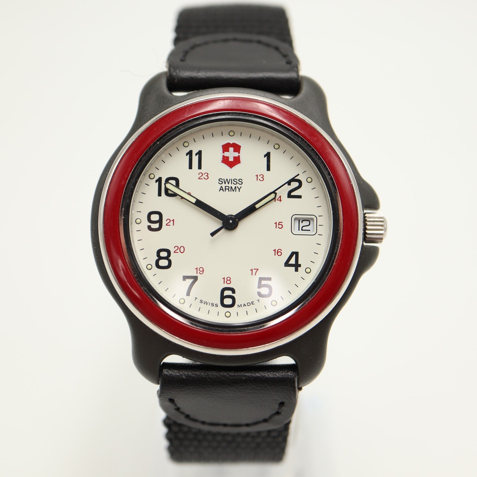 Vintage Swiss Army Marlboro Adventure Team 38mm Watch Date Red Bezel New Battery