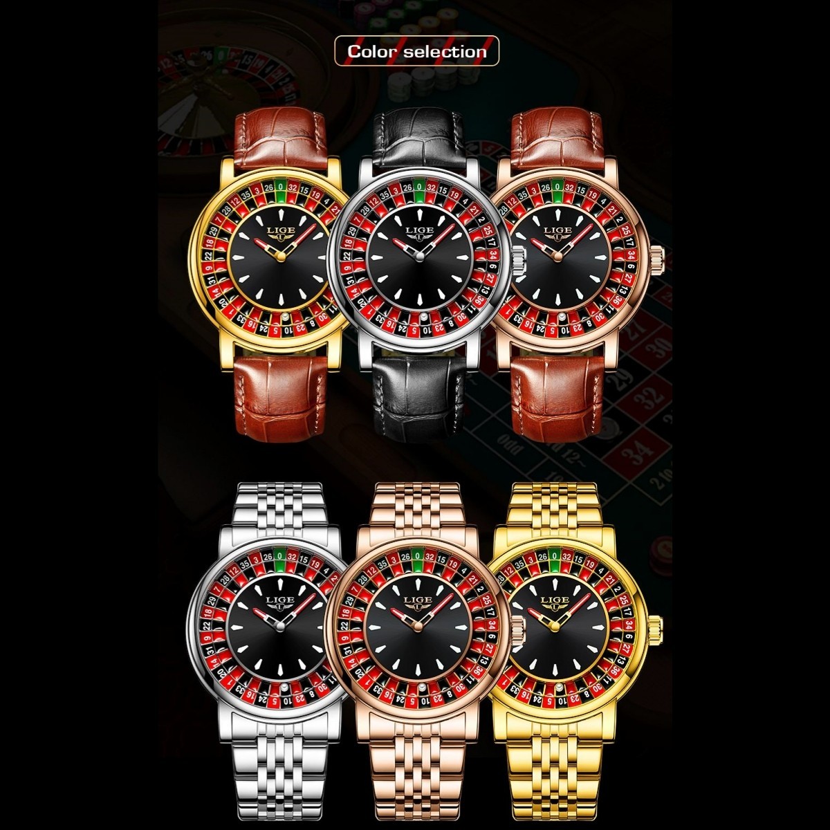 LIGE Men Watch Luminous Quartz Leather Strap Business Wristwatch Waterproof Gift
