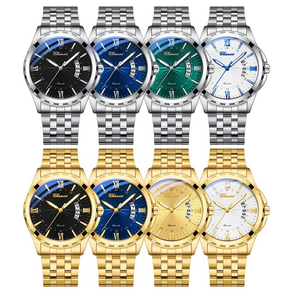 CHENXI Men’s Gold Business Day/Date Calendar Luminous Waterproof Quartz Watch
