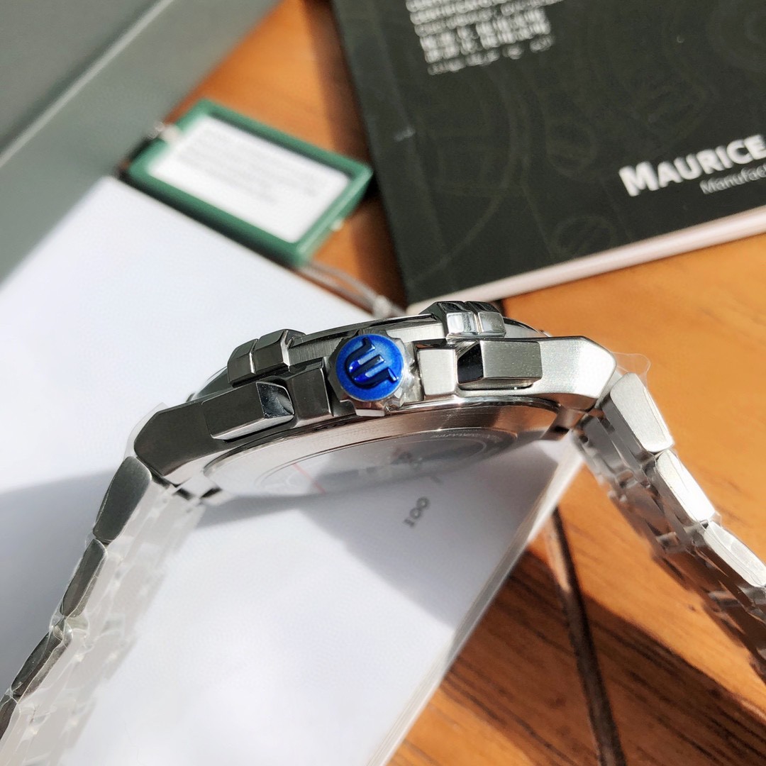 Maurice Lacroix AIKON Chronograph Silver Blue Dial 44mm Swiss Quartz Watch