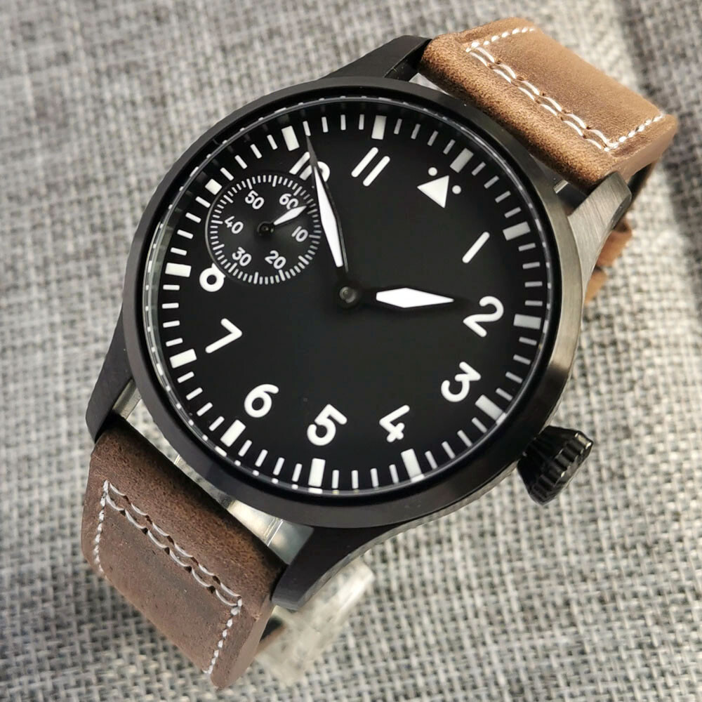 Solid 42mm CORGEUT black sterile dial 6497 hand winding men watch sapphire glass