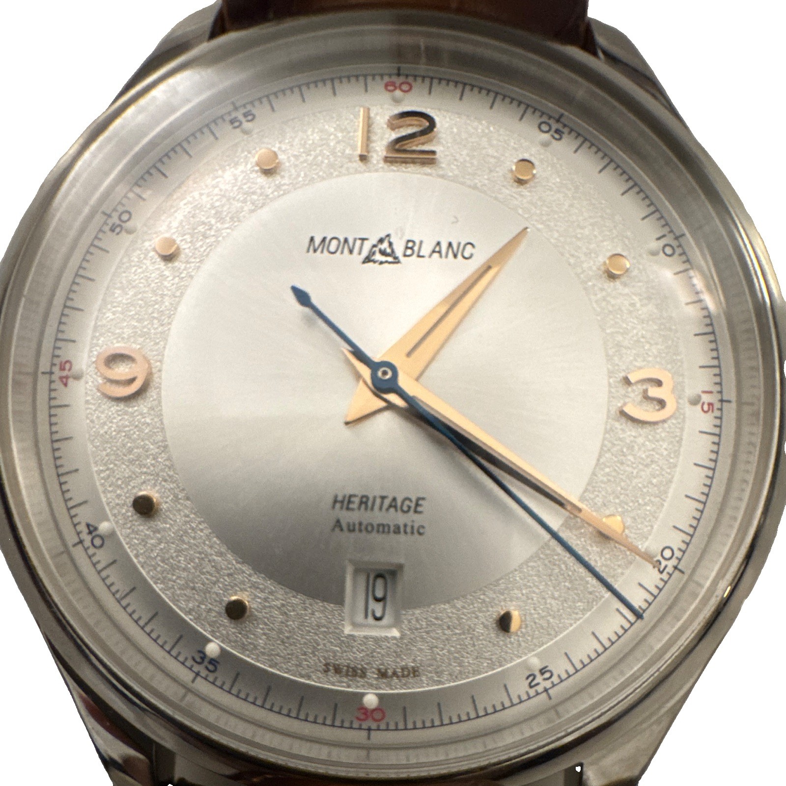 Montblanc Heritage Automatic Silver Dial 40mm Steel Brown Leather Date Watch