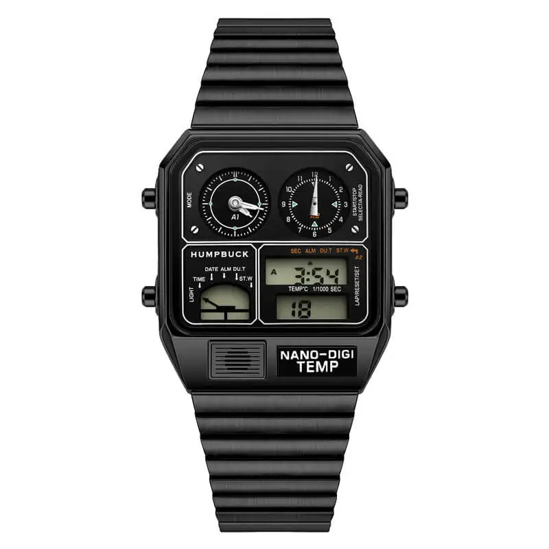 Classic Steel Men’s LED Watch – Digital Display, Temperature & Calendar