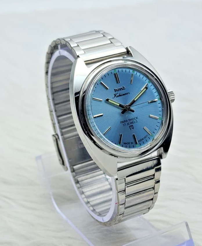 HMT Kohinoor Blue Dial Mechanical Watch 17 Jewels Vintage India Men’s Steel