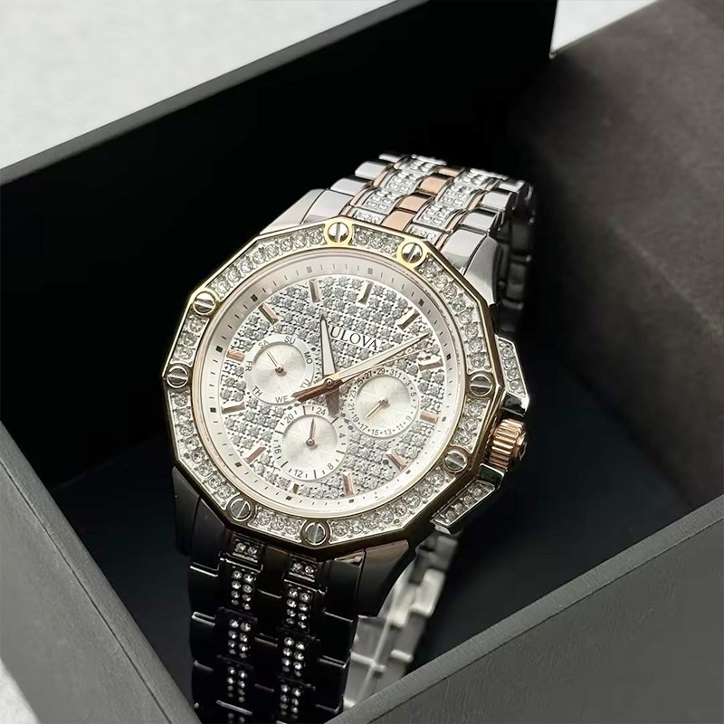 Bulova Octava 98C133 Crystal White Dial Gold Silver Two Tone Men’s Quartz Watch