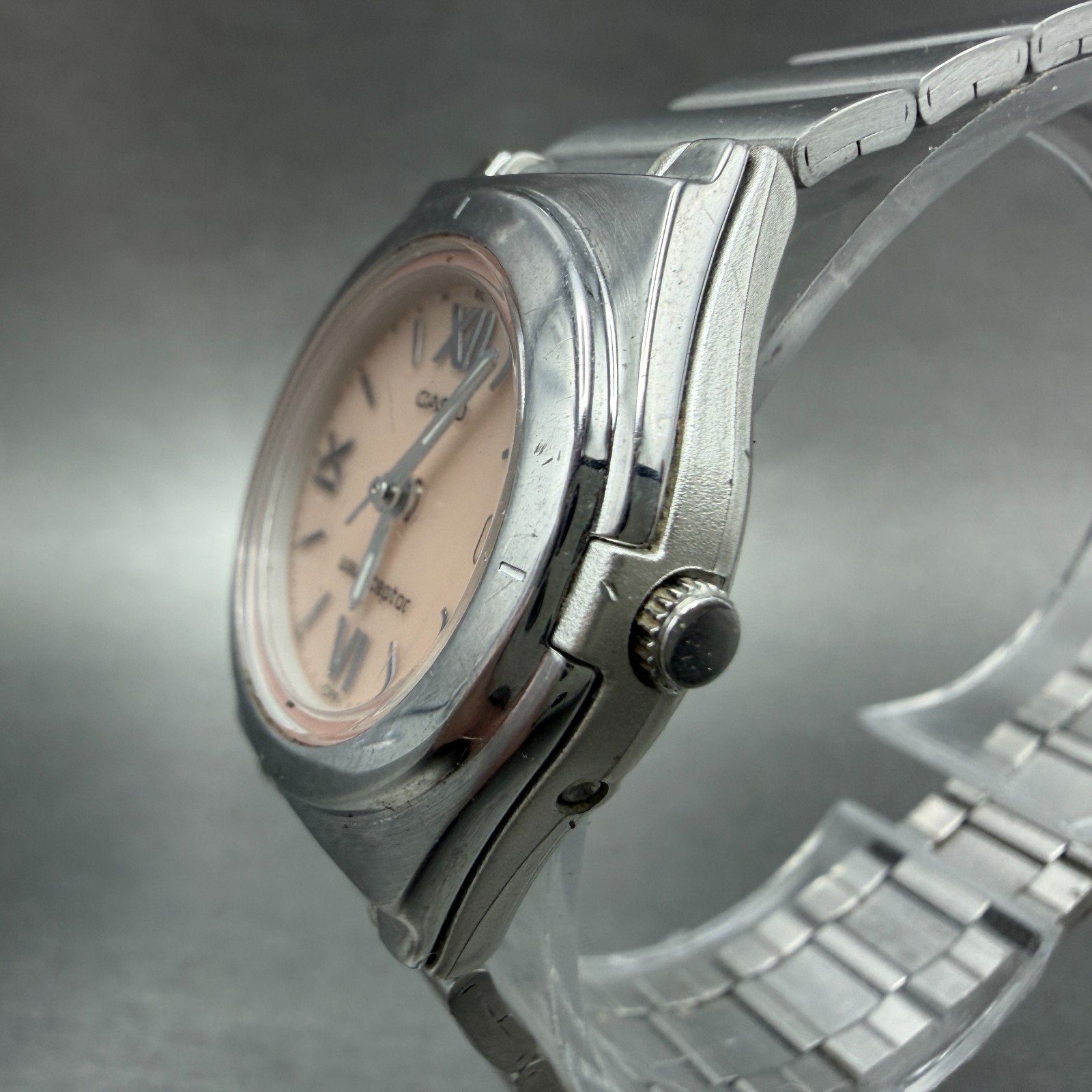 Casio Waveceptor Watch Women 28mm Pink Dial Silver Tone Date Round LWQ-10 Works