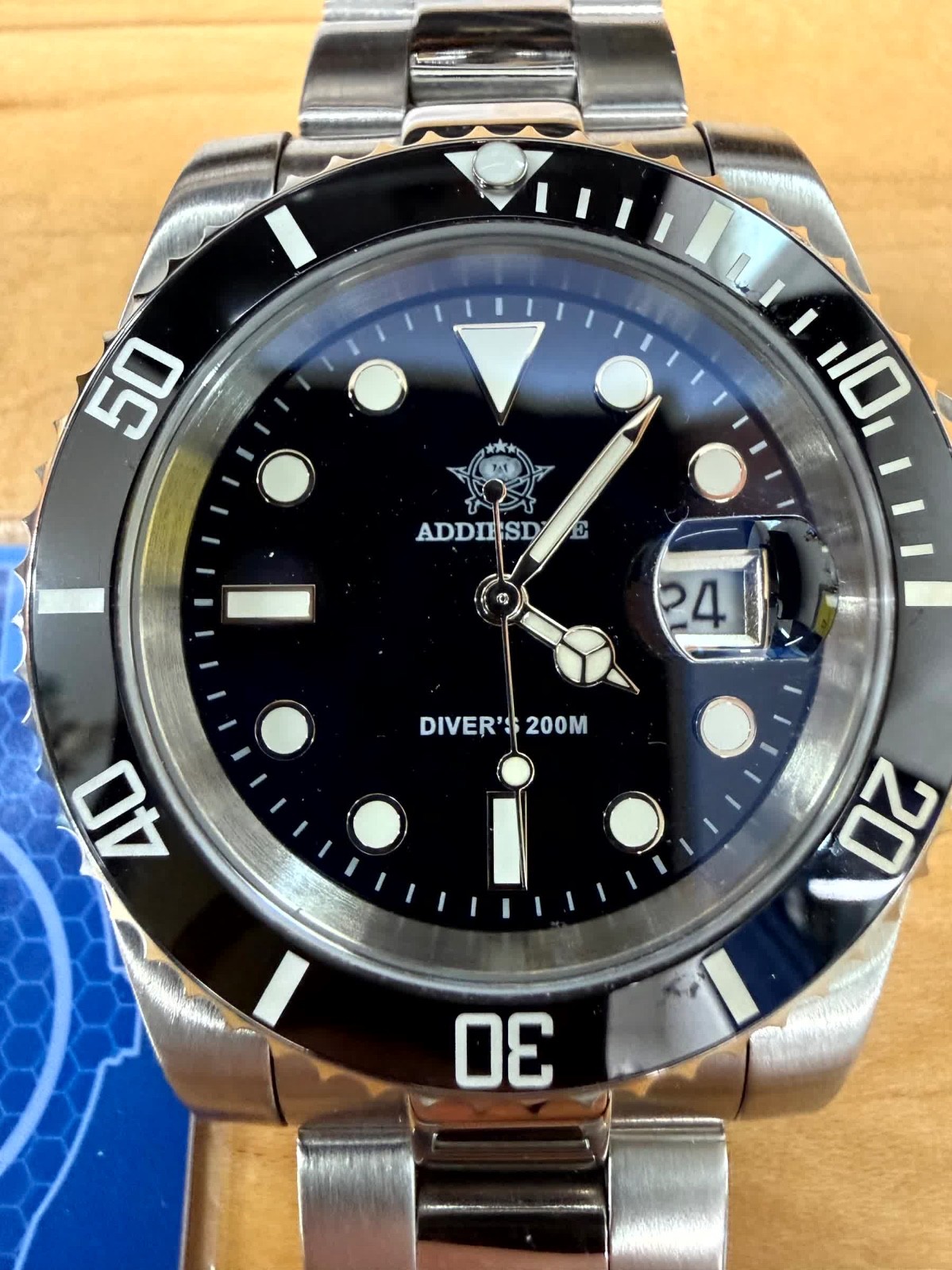 ADDIESDIVE ALL STEEL BLACK CERAMIC 41mm QUARTZ WATCH 200m BGW9