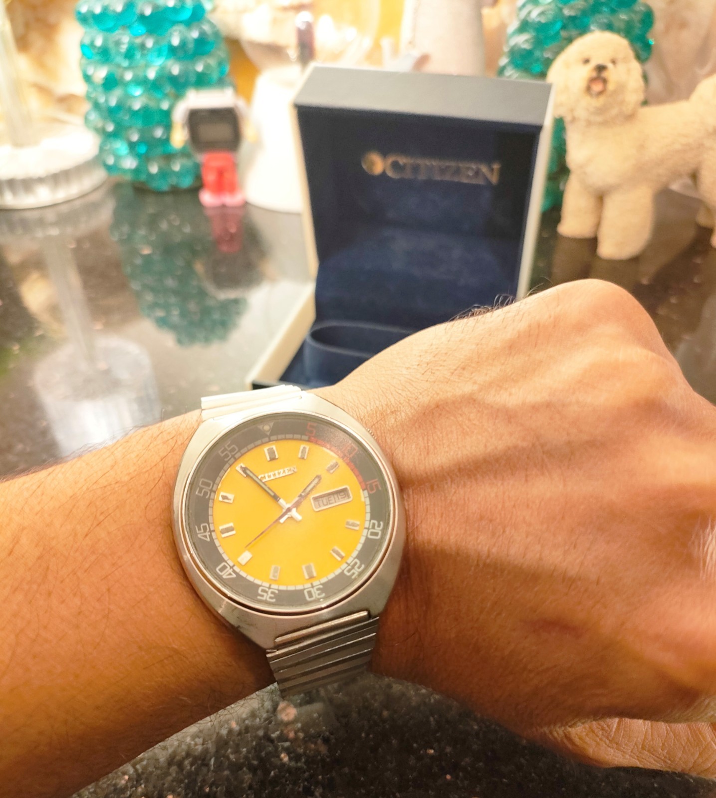 1978 Vintage Yellow Dial Automatic Citizen Bullhead Challenge Timer Day& Date