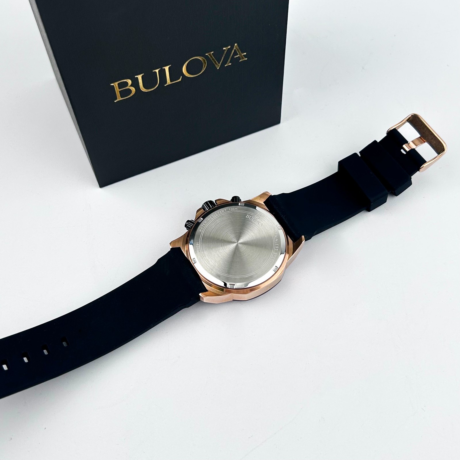 Bulova Marine Star 98B104 Men’s Black Dial Black Rubber Strap Quartz Watch 44mm