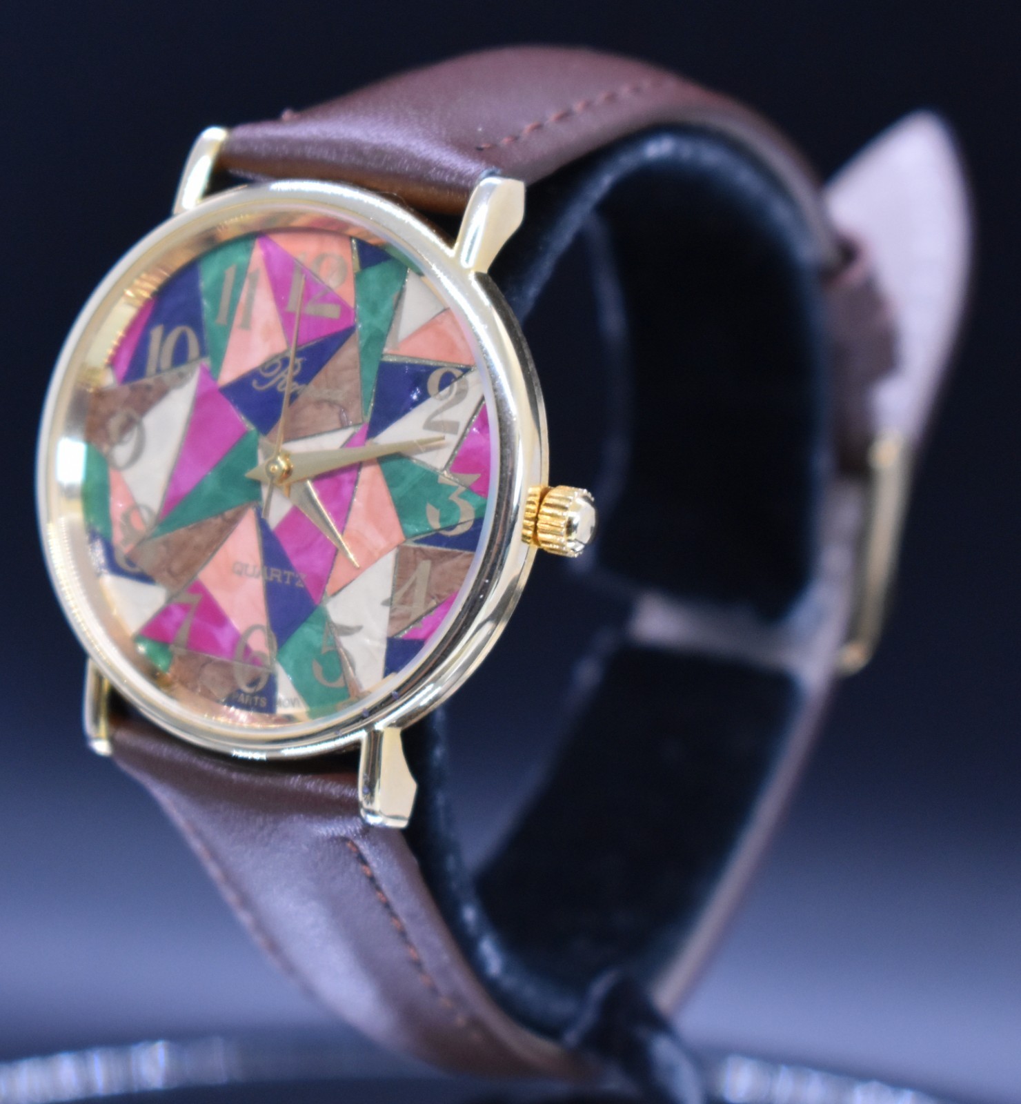 Vintage Ronica Abstract Geometric Art Dial Quartz Watch Women Swiss 80s Dress