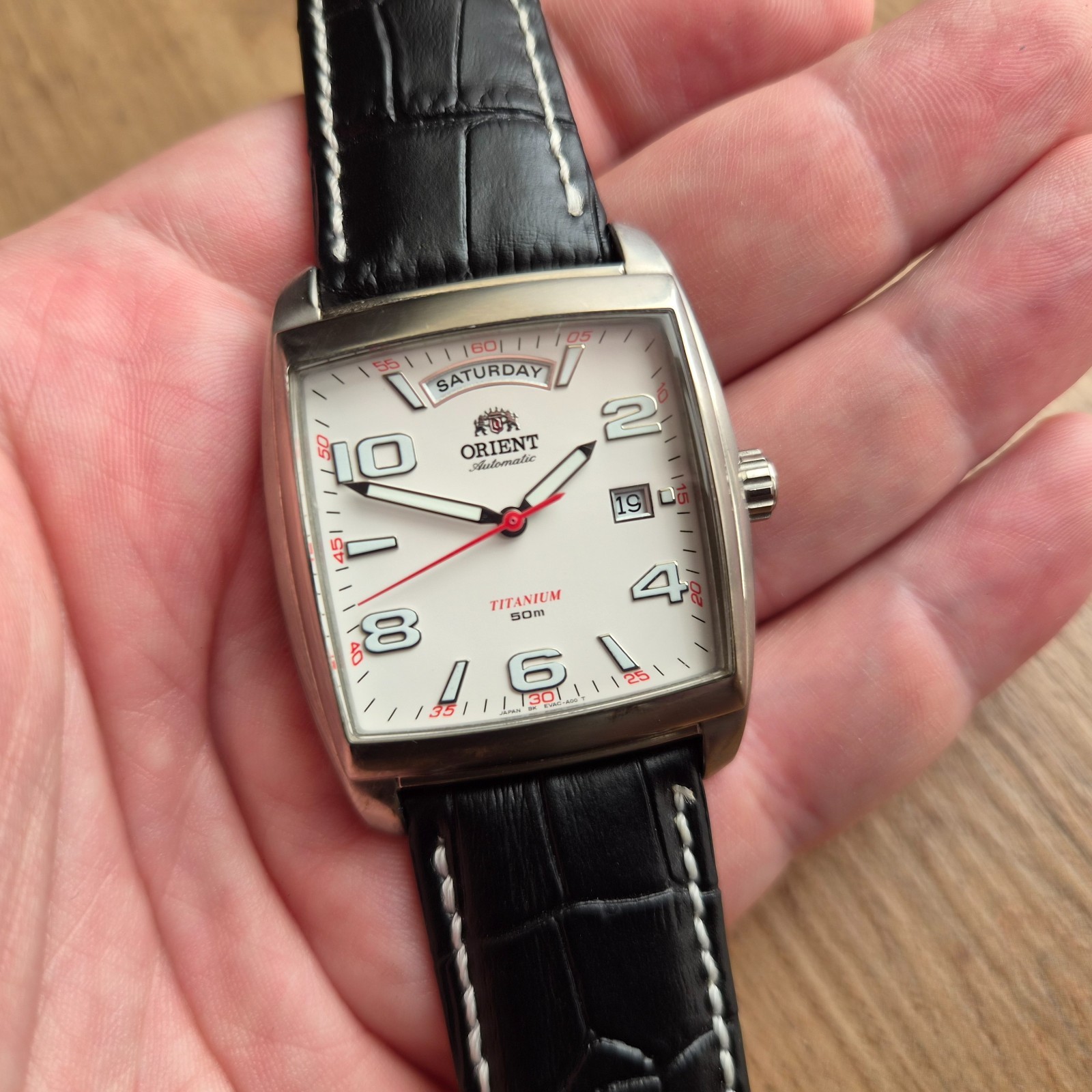 Orient President square watch Day date Automatic Japan white watch