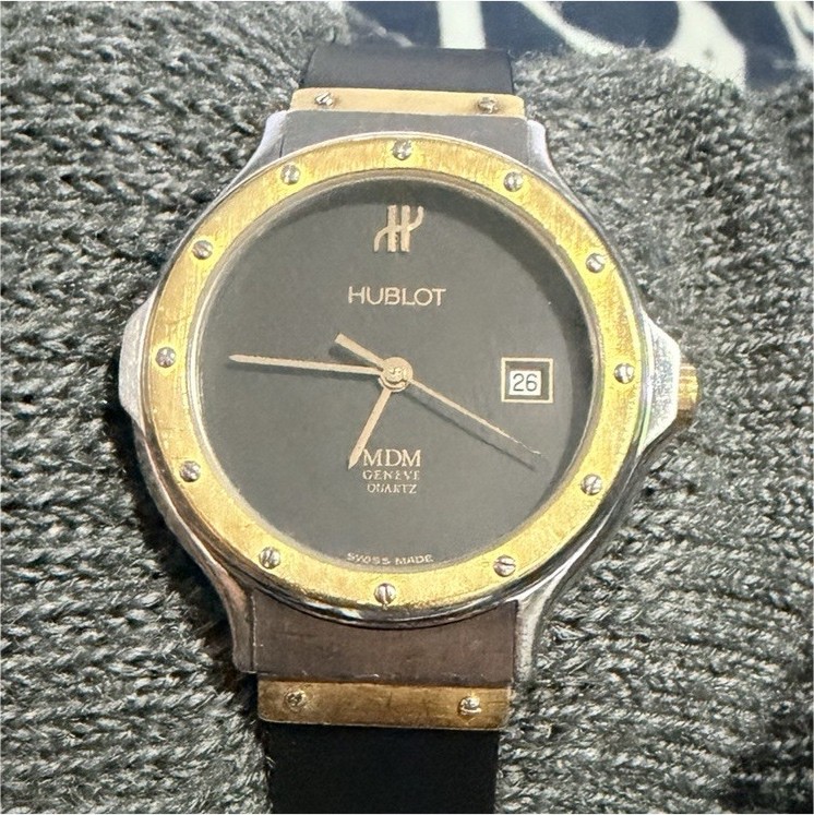 Hublot MDM Geneve Quartz Swiss Made Date Black Dial Two-Tone Rubber Strap