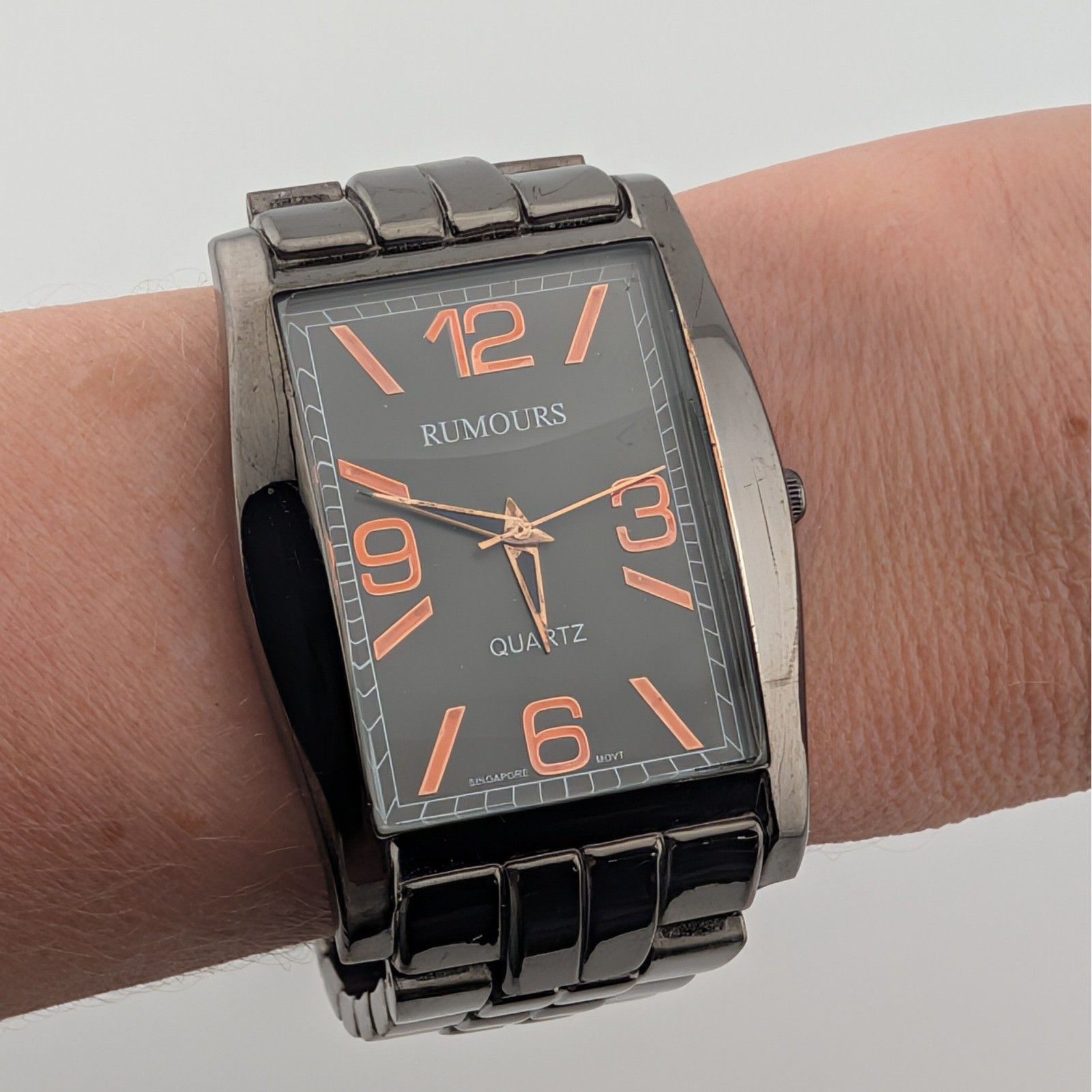 Rumours Gunmetal Dark Brown Rectangular Quartz Rose Gold Accents Watch