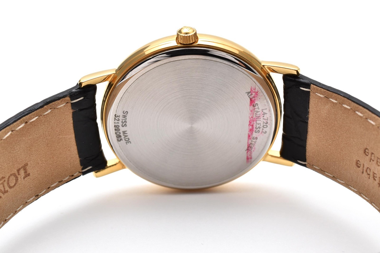 Vintage[Near MINT] LONGINES L4.720.2 Gold Dial Black New Batt Date Qz Mens JAPAN