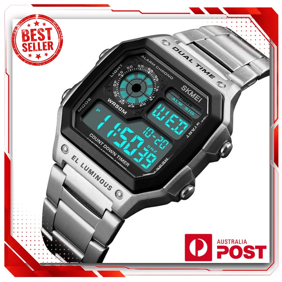 Men Digital LED Watch Date Waterproof Stainless Steel Military Sport Wrist Watch