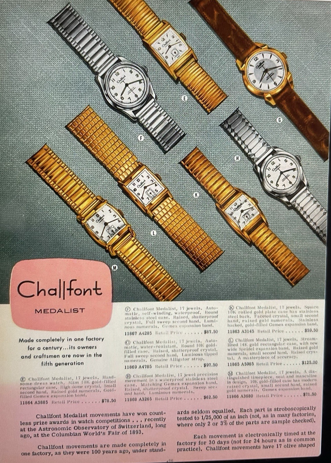 Challfont VTG 50’s Manual Wind working Watch with Speidel Calendar Band