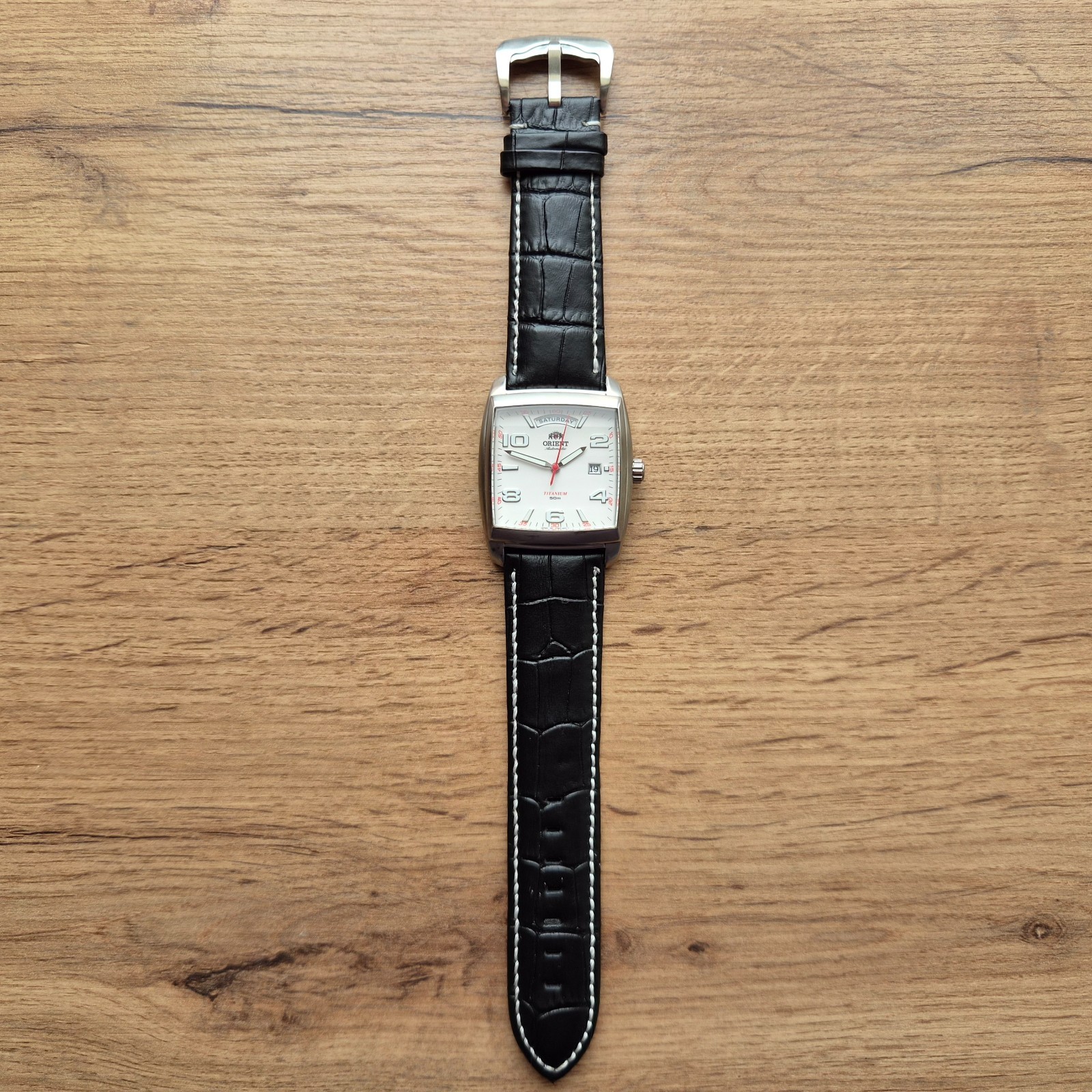Orient President square watch Day date Automatic Japan white watch