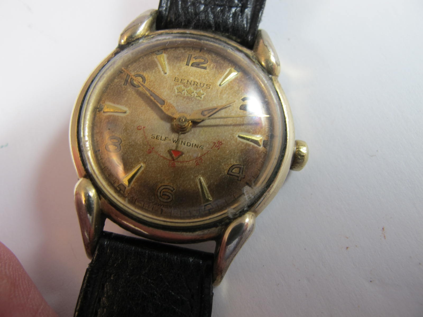 BENRUS MENS VINTAGE GOLD PLATED WATERPROOF SELF WINDING WITH WIND INDICATOR