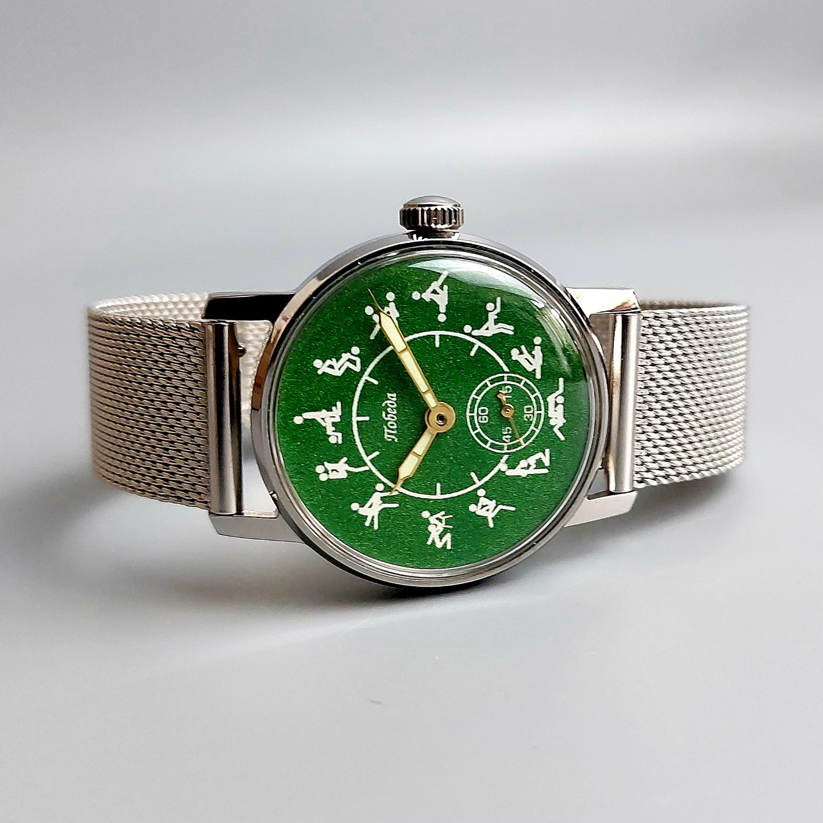 Rare Soviet Pobeda Watch Vintage Mechanical Men’s Wristwatch Green Dial Serviced